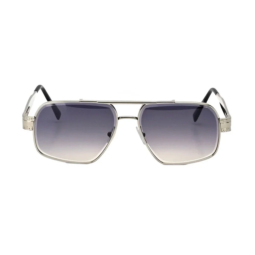 Mens‎ Sunglasses Silver Metal Frame Gradient Lens Double Bridge Aviator Outfit